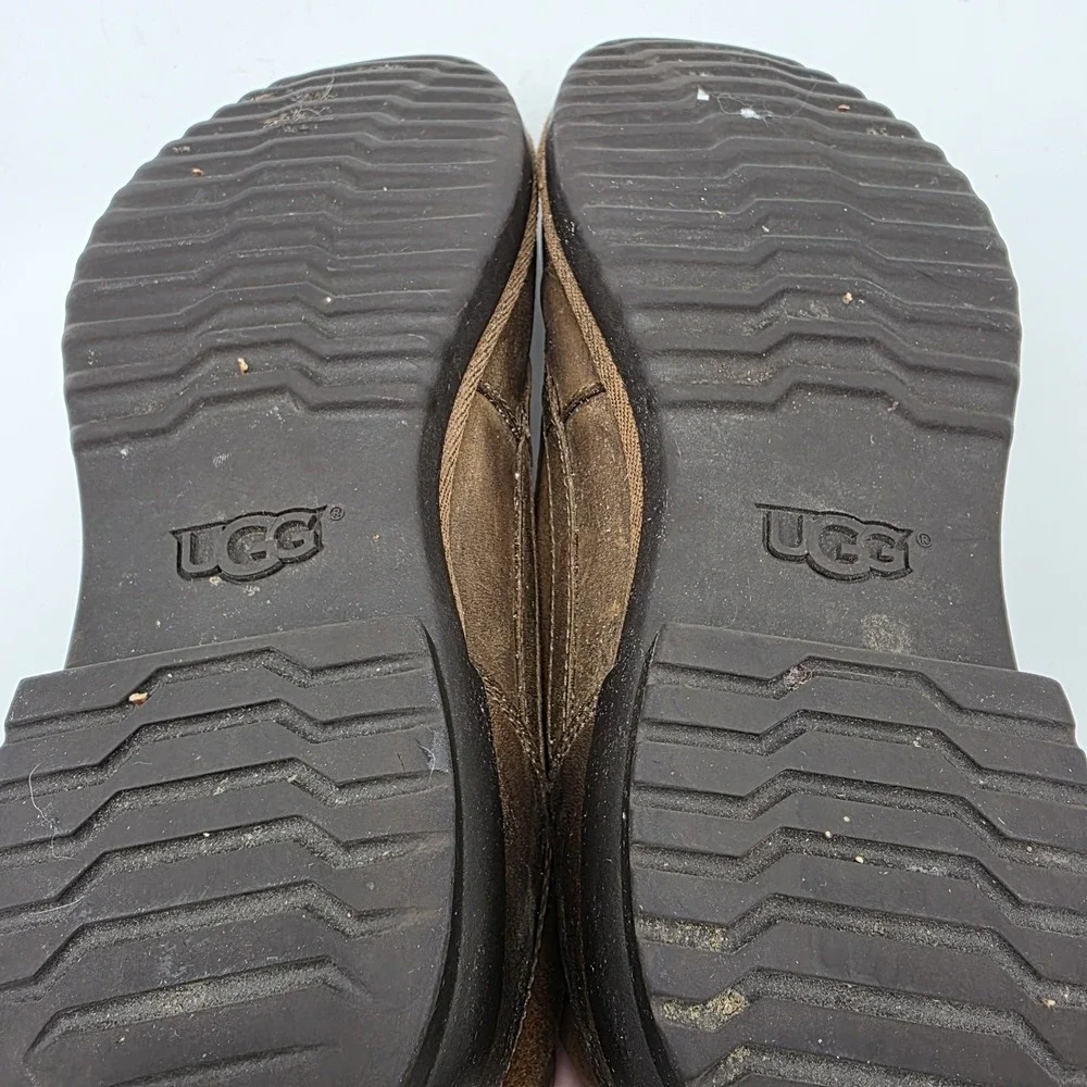 UGG Heather Womens 7 Duck Rain Ankle Boot Coconut‎ Shell Brown Leather Lace Up
